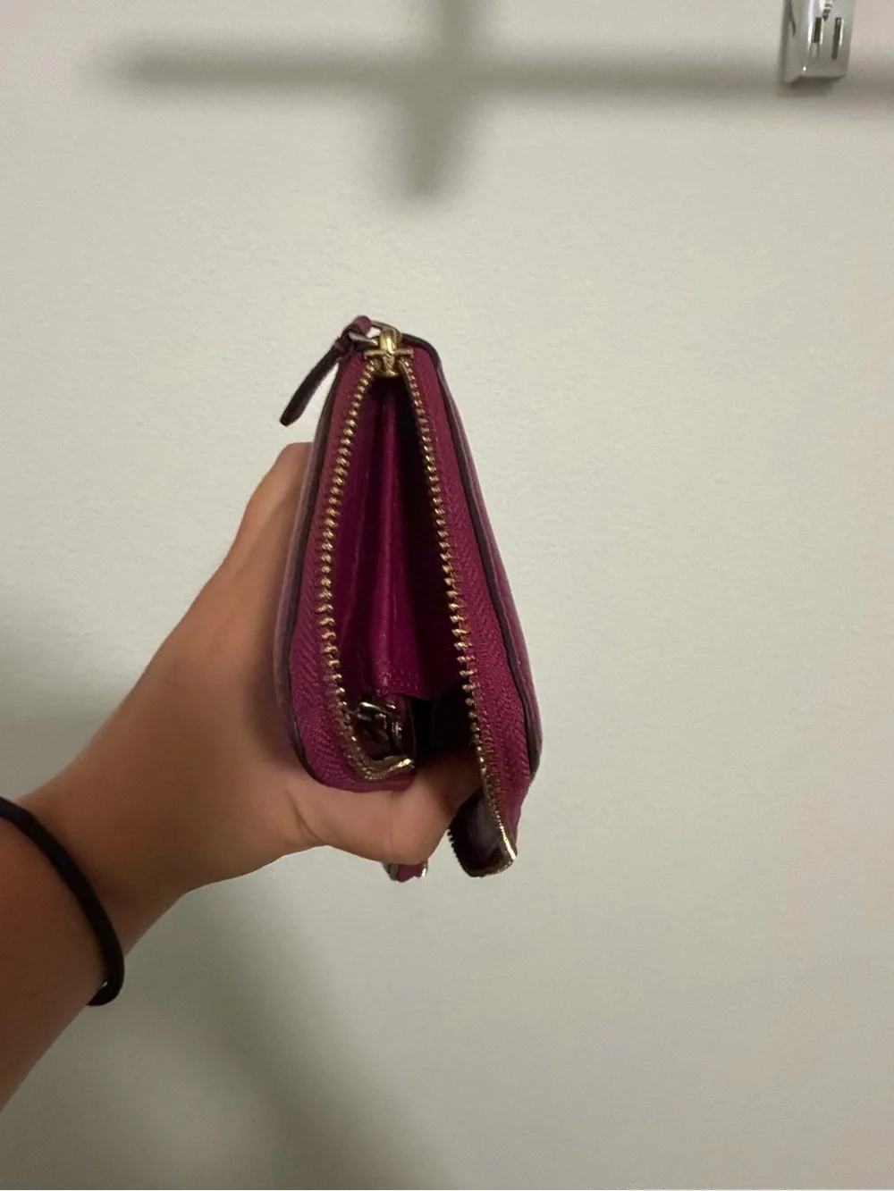 Tory Burch Zip-Around Wallet in Deep Berry with Gold Logo
